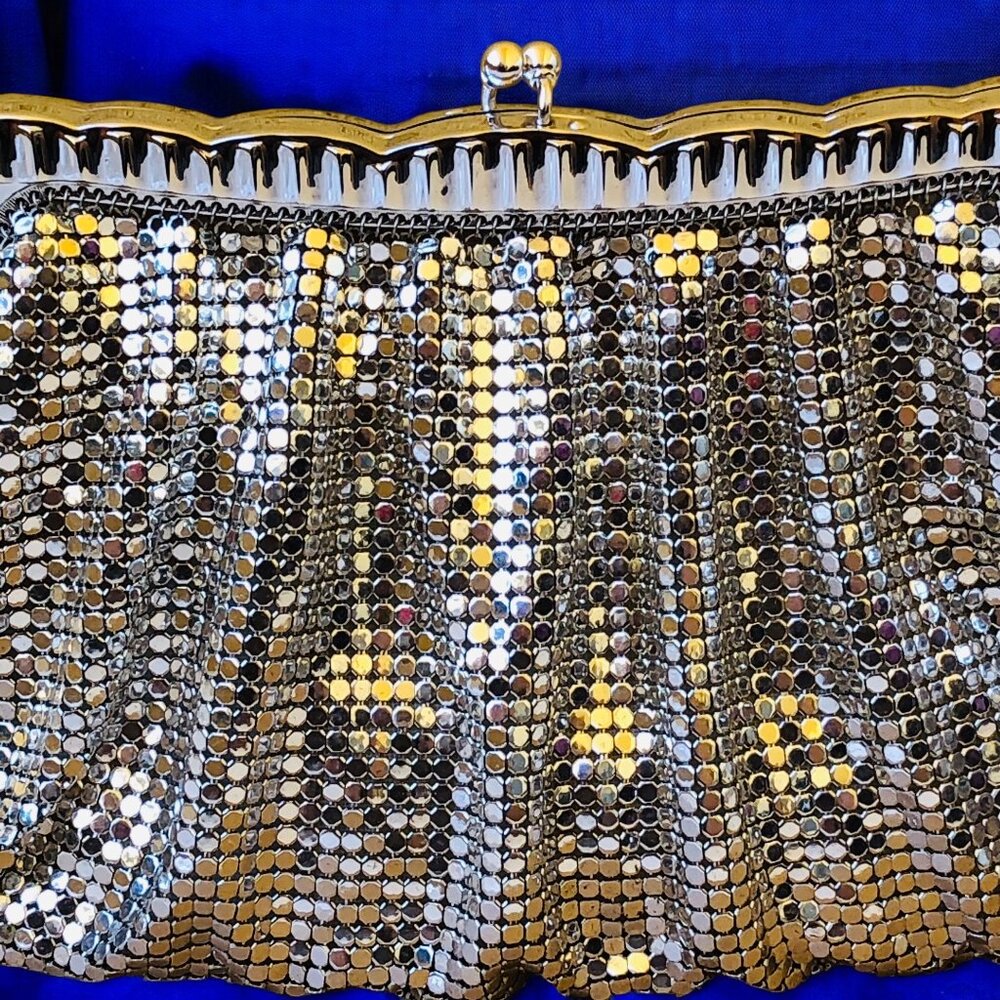Whiting & Davis Vintage US Silver Mesh Clutch Handbag Hinged Original Mirror - Picture 3 of 13
